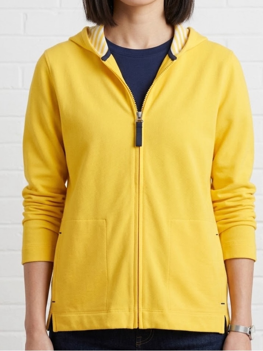 Vintage Y2K Onque Casuals Yellow Cotton Zip Hoodie Jacket S Nautical Striped